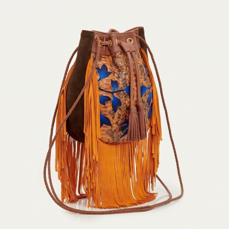 Sac à Franges Python Cheyenne Orange Brodé