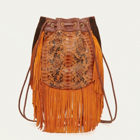 Sac à Franges Python Cheyenne Orange Brodé