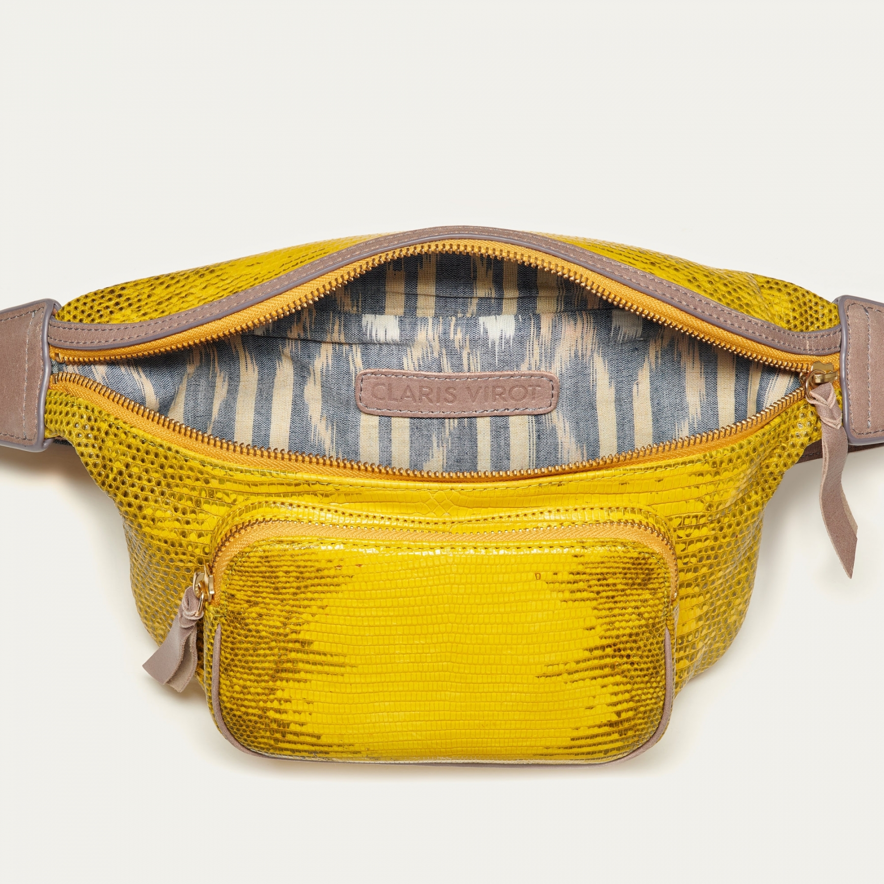 yellow leather fanny pack