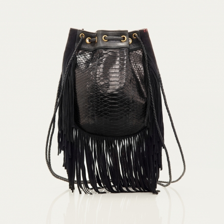Black Python Fringes Bag Cheyenne Embrodied