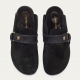 Black Leather Georgette Mules