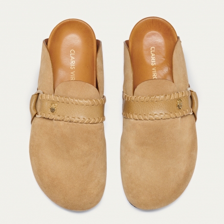 Sand Leather Georgette Mules