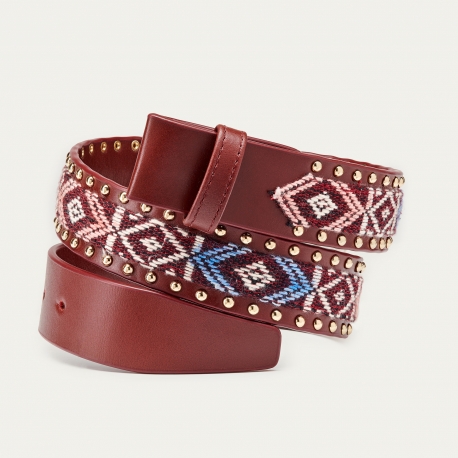Studded Sumba Burgundy Leather Belt