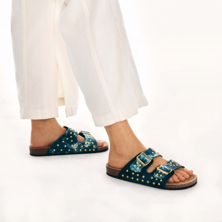 Blue T&D Leather Odette Sandals