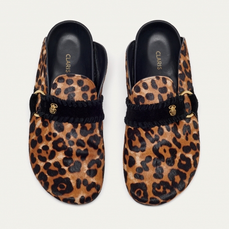 Leopard Leather Georgette Mules