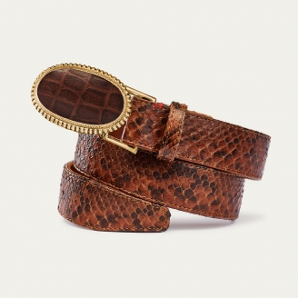 Python Moka Dallas Croco Chocolate Belt