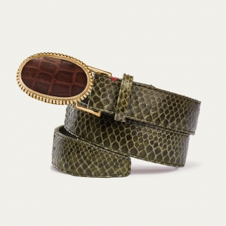 Ceinture Python Kaki Dallas Chocolat
