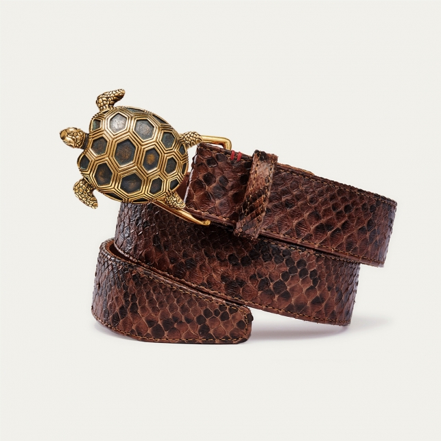 Gold Turtle Python Chocolate Belt