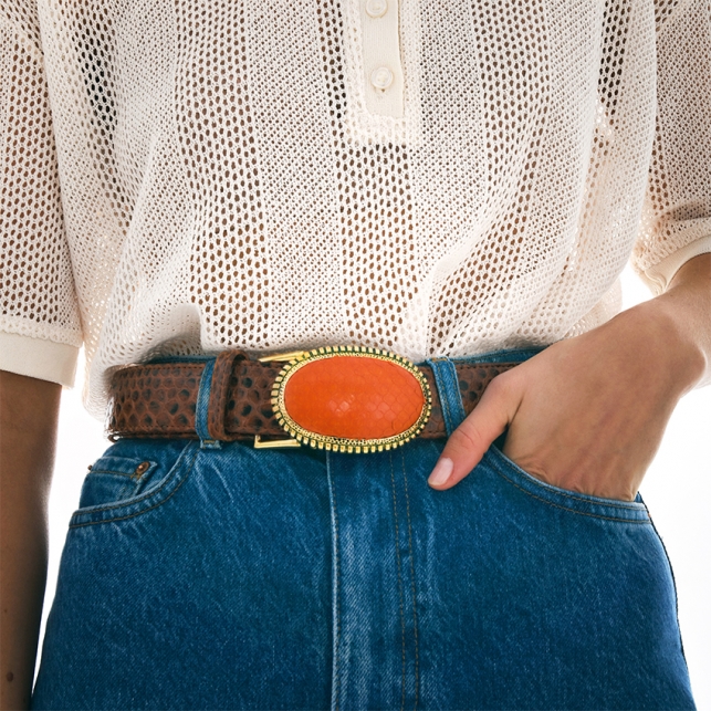 Dallas Orange Python Chocolat Belt