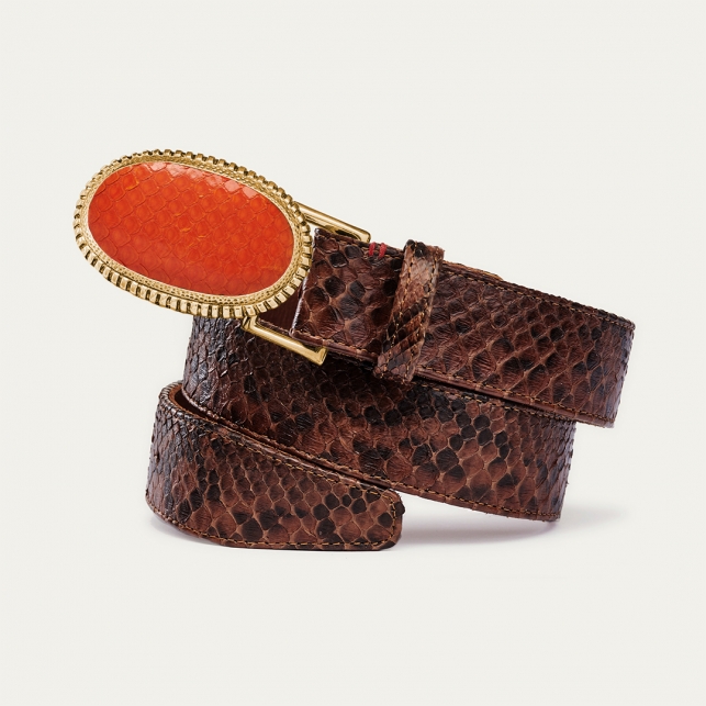 Dallas Orange Python Chocolat Belt