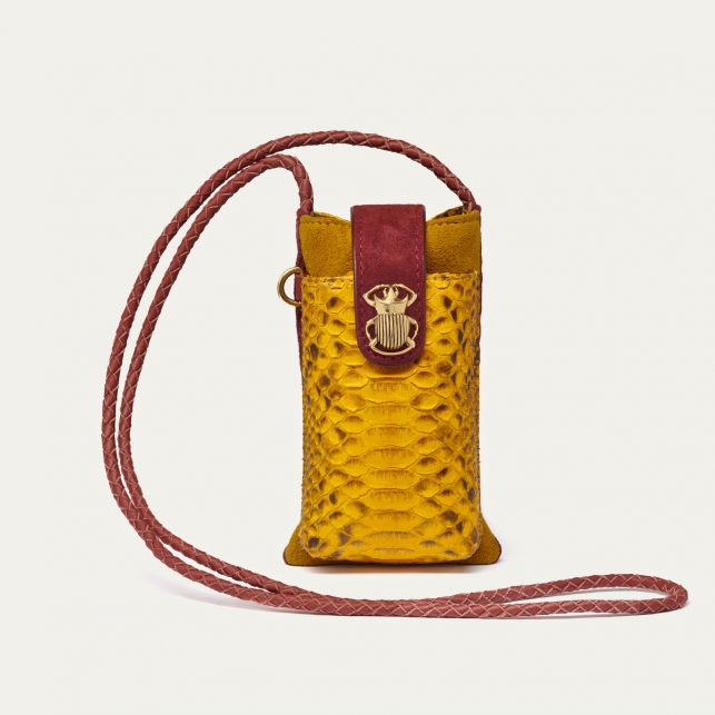 Etui à Telephone Double Marcus Python Jaune Safran