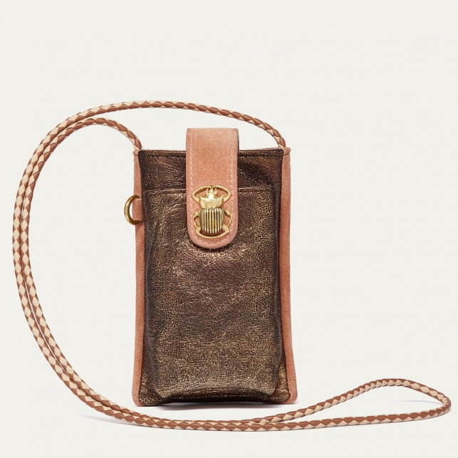 Golden Brown Leather Phone Bag Double Marcus