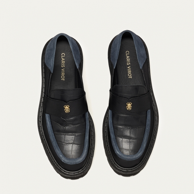 Grey Black Leather Mia Moccasin