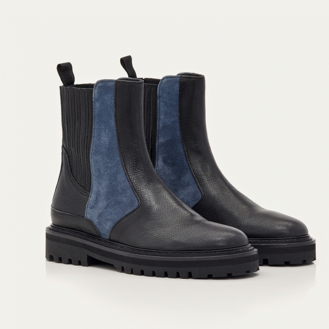 Black Grey Leather Ziggy Chelsea Boots