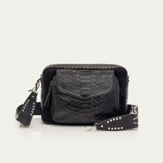 Black Python Suede Bag Jumbo Charly Silver