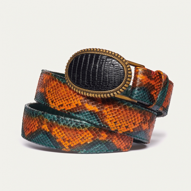 Ceinture Python Vert Orangé Dallas Noire