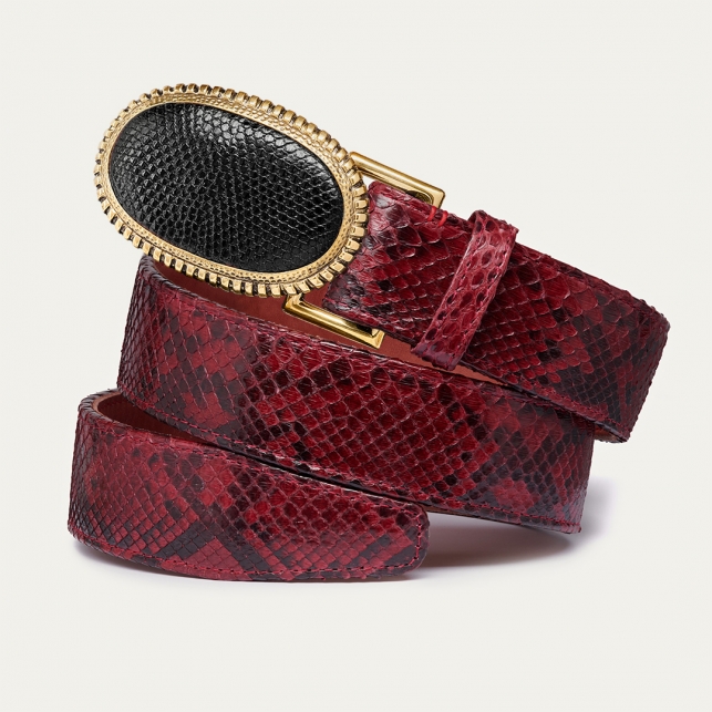 Burgundy Python Dallas Belt Black Gold