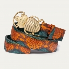 Ceinture Python Beetle Vert Orangé Boucle Or