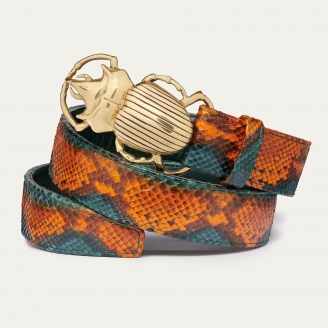 Ceinture Python Beetle Vert Orangé Boucle Or
