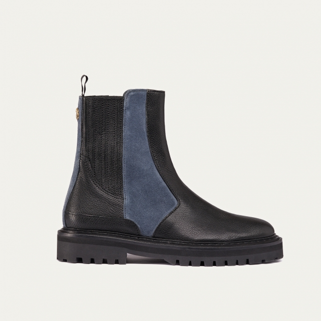 Black Grey Leather Ziggy Chelsea Boots