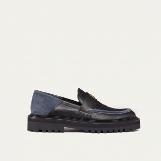 Grey Black Leather Mia Moccasin