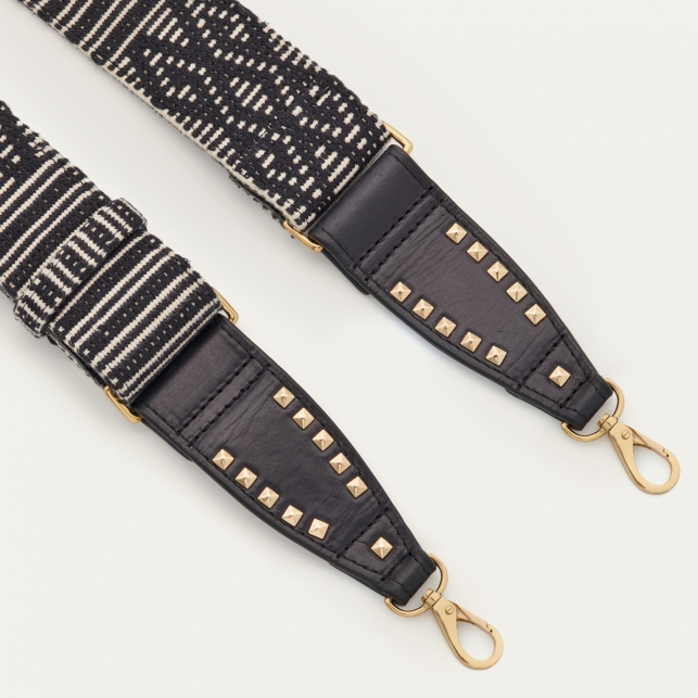 Black Leather Strap Woven Gold