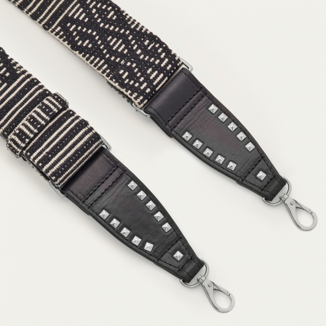 Bandoulière Tissé Cuir Noir Metallerie Argent