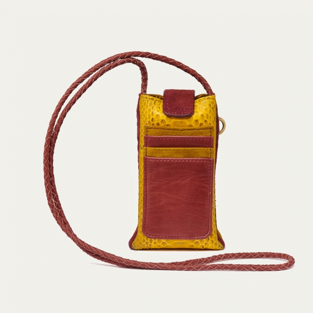 Etui à Telephone Double Marcus Python Jaune Safran