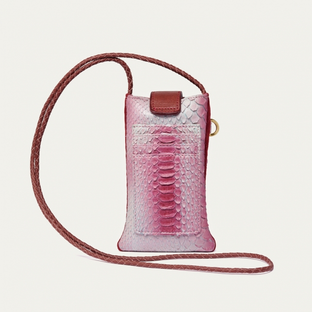 Etui à Telephone Double Marcus Python Rouge Bordeaux Délavé