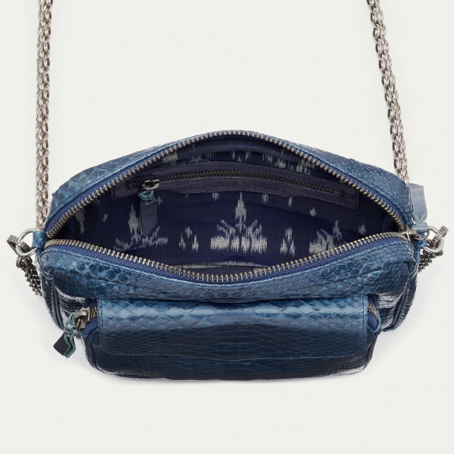 Sac Python Big Charly Bleu Navy Chaîne Argent