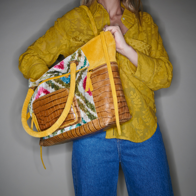 Rhomb Velvet Leather Hugo Tote Bag