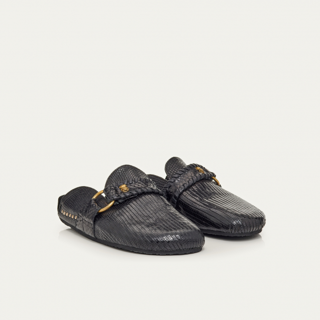 Mules Georgette Lezard Noir
