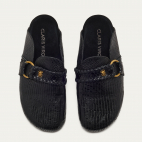 Black Lizard Georgette Mules