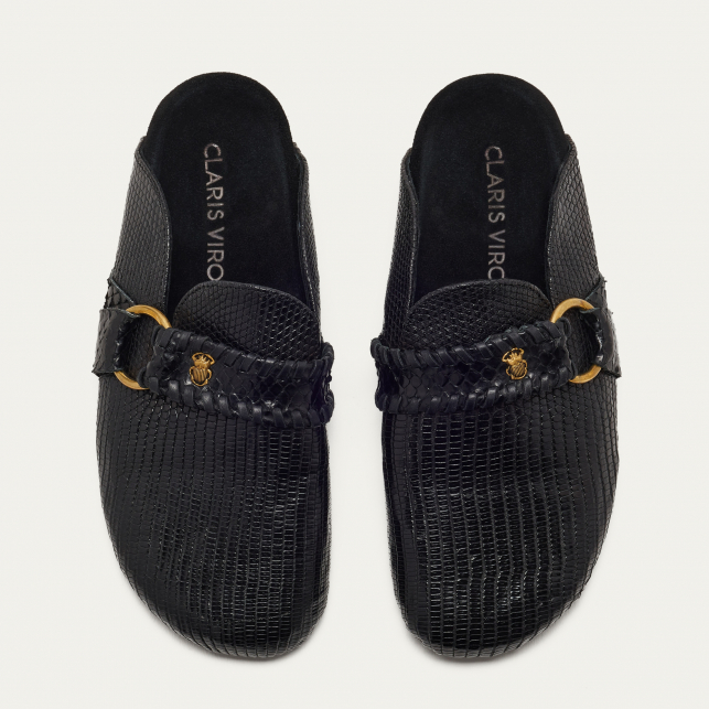 Mules Georgette Lezard Noir