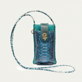 Etui à Telephone Double Marcus Python Bleu Lagon