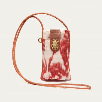 Etui à Telephone Double Marcus Lizard Marron Caramel Kocha Timor Rouge