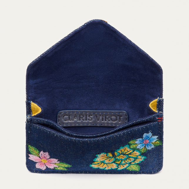 Embroidered Denim Card Holder Alex