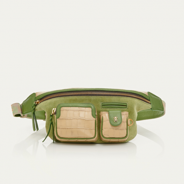 Sac Banane Cuir Embossé Croco Romeo Cuir Beige Sésame