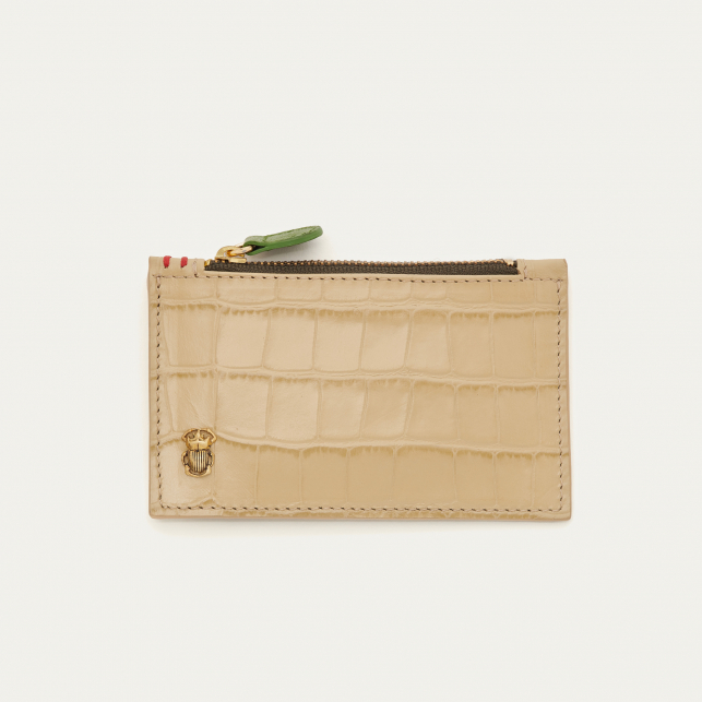 Porte Carte Cuir Embossé Croco Helena Sesame