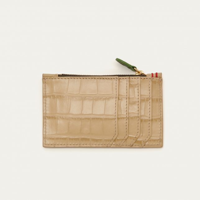 Porte Carte Cuir Embossé Croco Helena Sesame