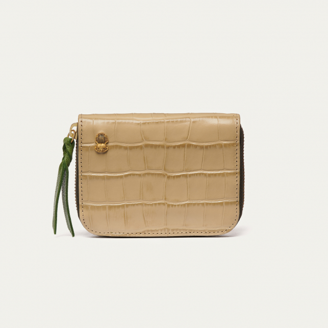 Portefeuille Cuir Embossé Croco Mini Bob Sesame