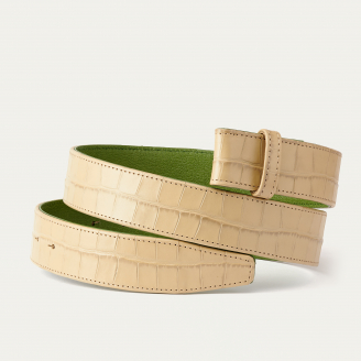 Sesame Croco Embossed Leather Belt