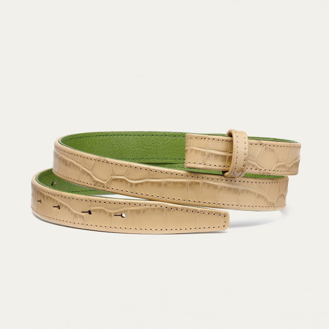 Sesame Croco Embossed Leather Baby Belt