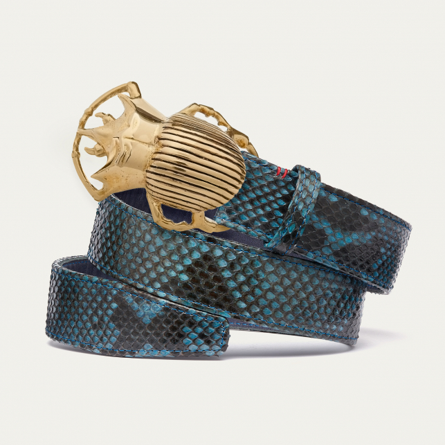 Ceinture Python Lagon Boucle Scarabée Or