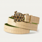 Embossed Croco Sesame Leather Turtle Golden Belt