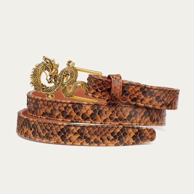 Baby Ceinture Python Moka Dragon Dorée