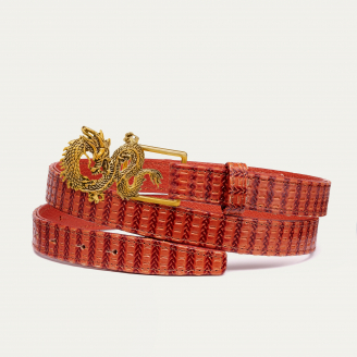 Baby Ceinture Cuir Embossé Tressé Anko Boucle Dragon Dorée