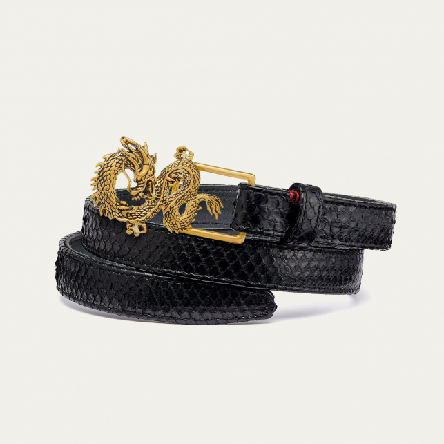 Black Python Baby Belt Dragon Gold Buckle