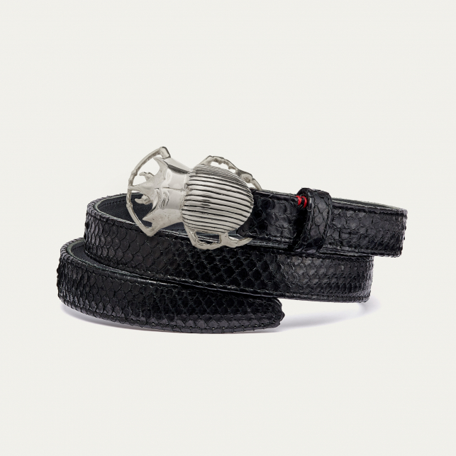 Baby Ceinture Python Noir Scarabée Argent