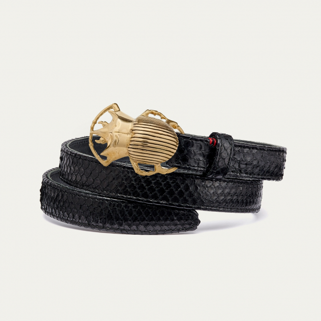 Baby Ceinture Python Noir Scarabée Dorée